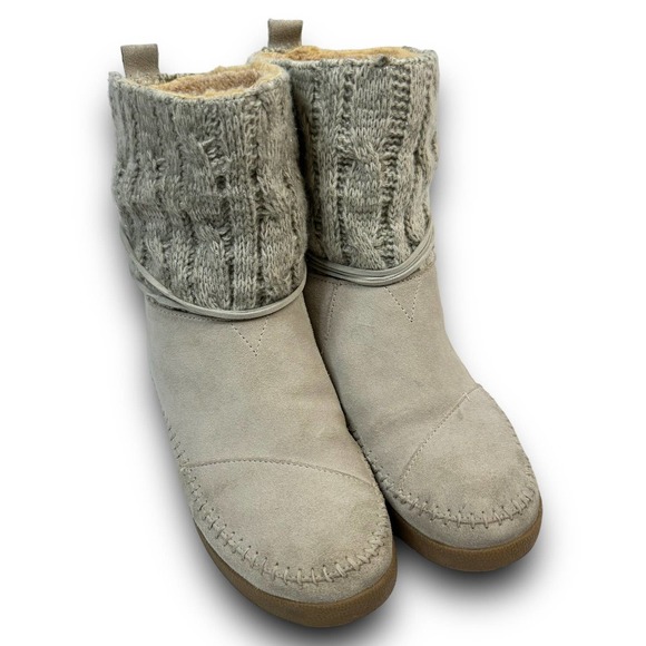 TOMS Nepal Womens Suede Boots Cable Knit Shaft Faux Shearling Lining Gray Size 7 - Picture 2 of 9